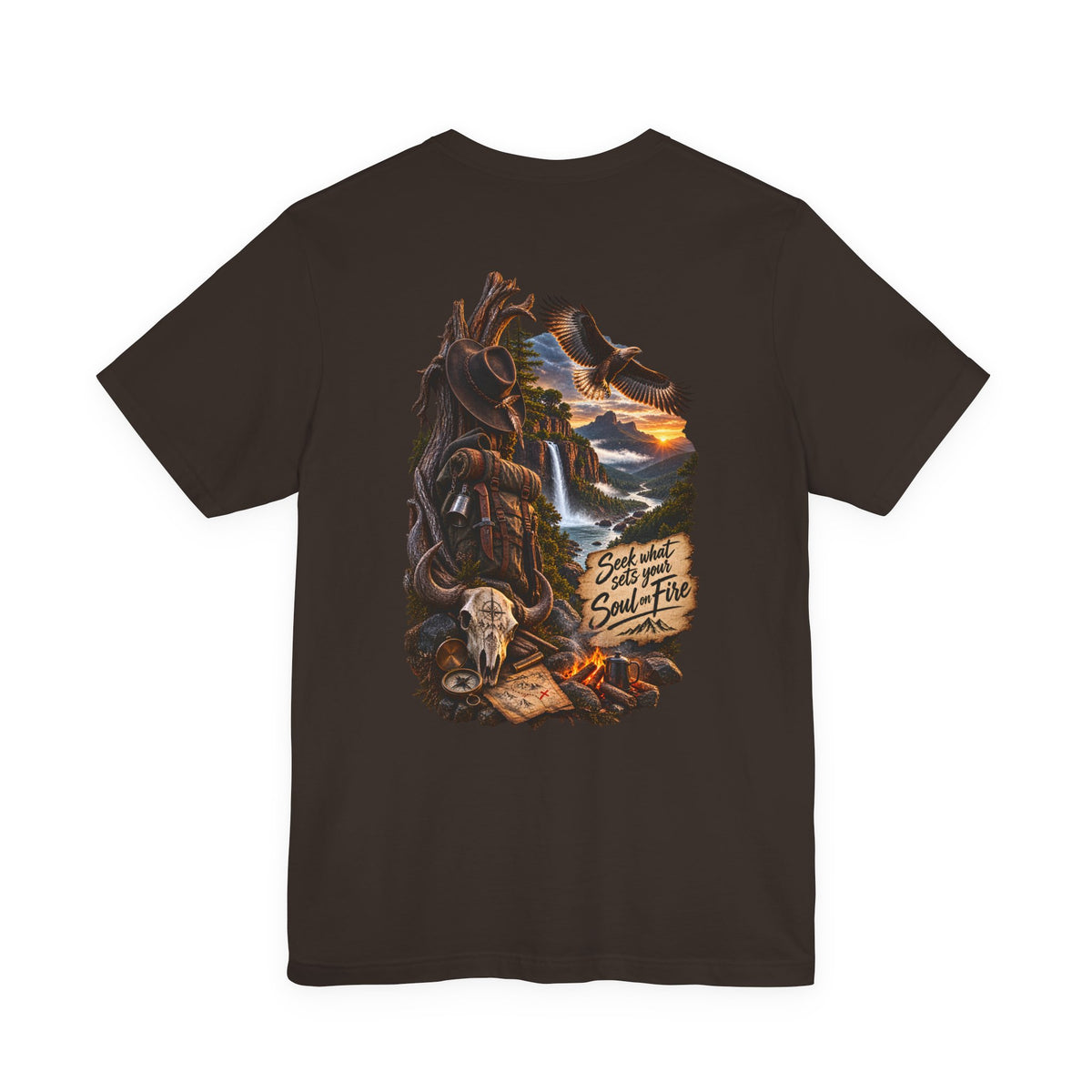Western Wilderness T‑Shirt — “Seek the Sun, Find the Fire” Scenic Eagle & Skull Tee
