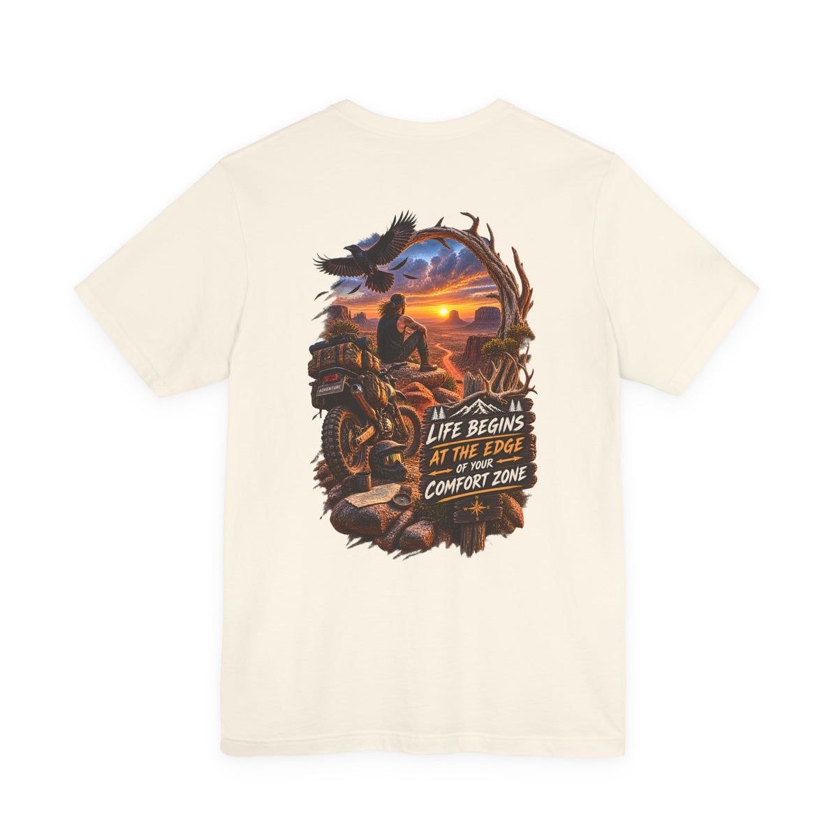 Adventure Motorcycle Tee — "Life Begins at the Edge of Your Comfort Zone"