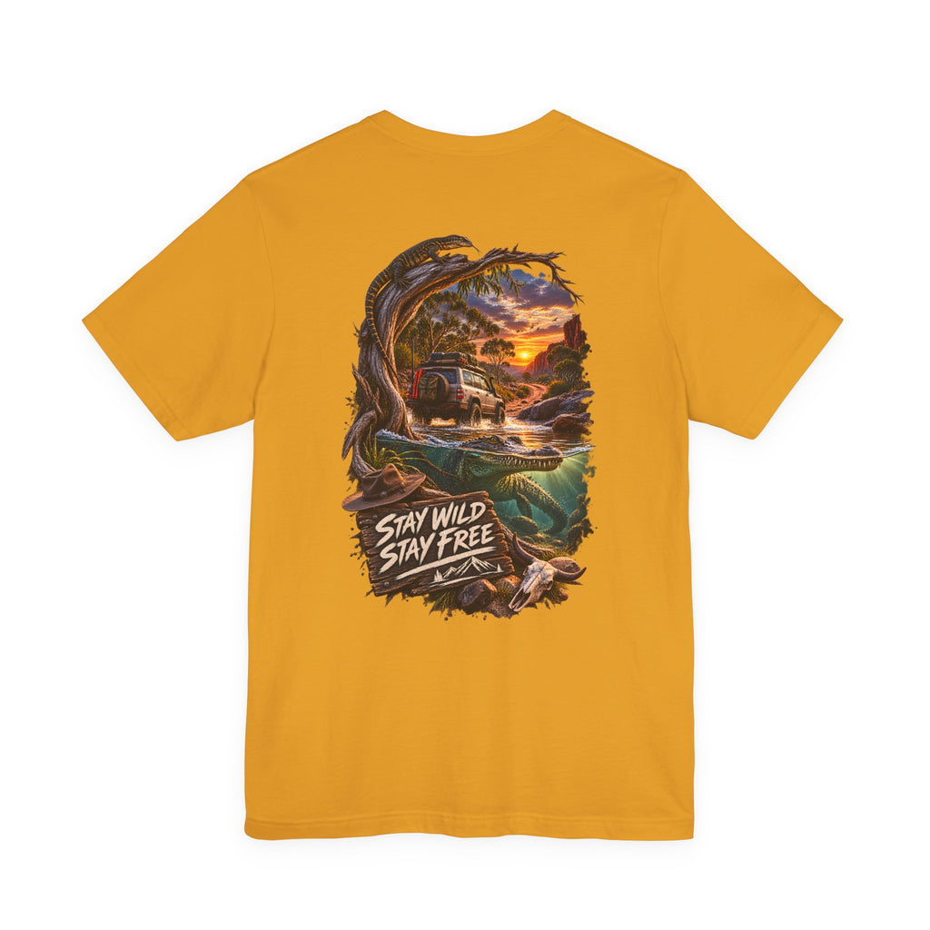 T-shirt — T-shirt graphique « Stay Wild Stay Free » aventure en canoë au coucher du soleil