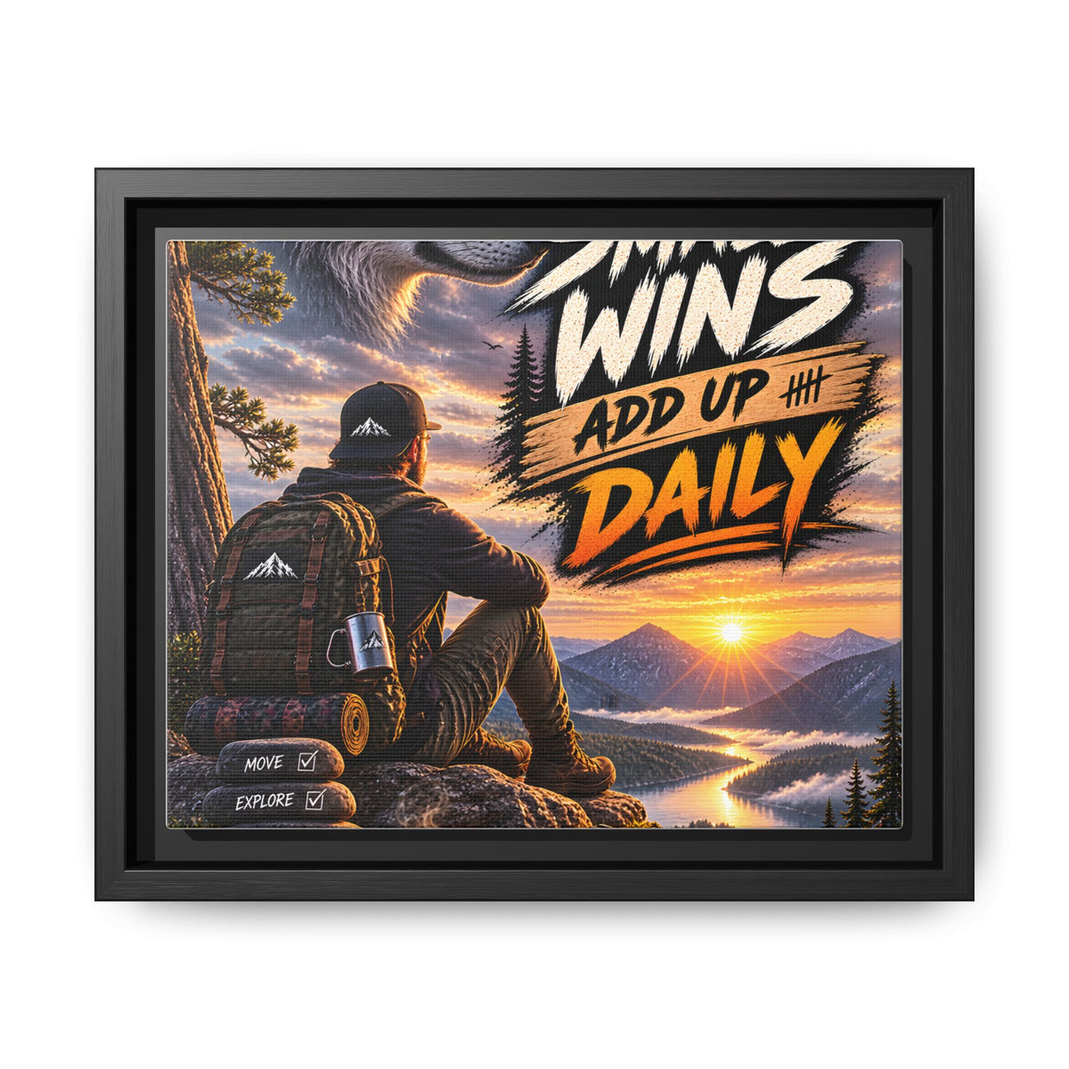 Small Wins Add Up Daily Framed Canvas Wall Art — Motivational Hiking Print