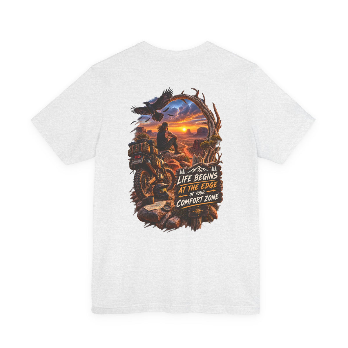 Adventure Motorcycle Tee — "Life Begins at the Edge of Your Comfort Zone"