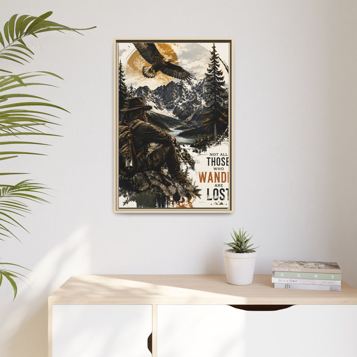 Wander Not Lost Eagle Mountain Canvas Print — Framed Matte Wall Art