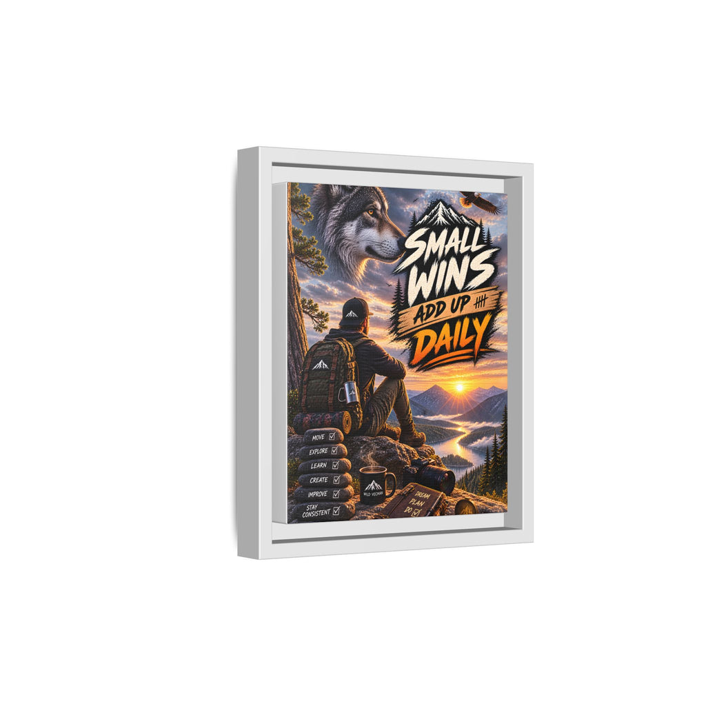 Small Wins Add Up Daily Framed Canvas Wall Art — Motivational Hiking Print