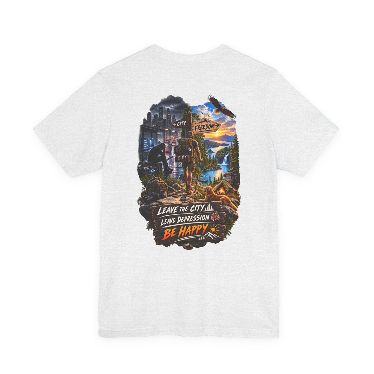 Leave the City Leave Depression Be Happy T‑Shirt — Mental Health Outdoors Graphic Tee