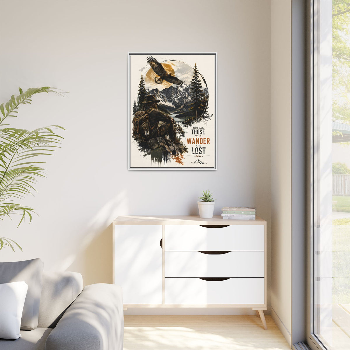 Wanderer Hiking Framed Canvas — "Not All Those Who Wander Are Lost" Wall Art
