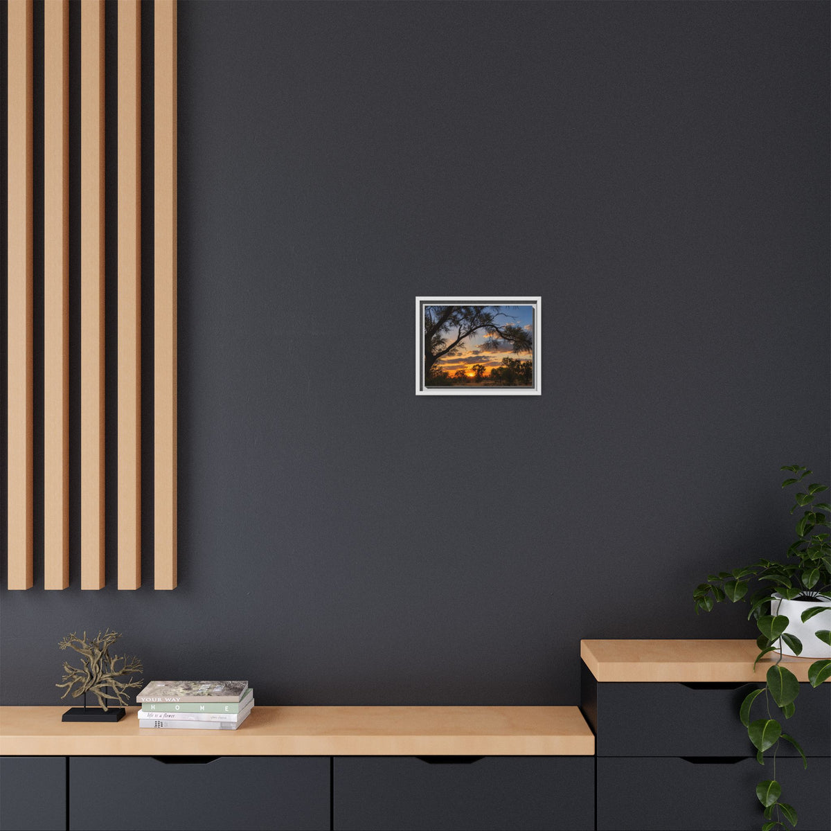Sunset Silhouette Matte Canvas Print — Framed Landscape Wall Art