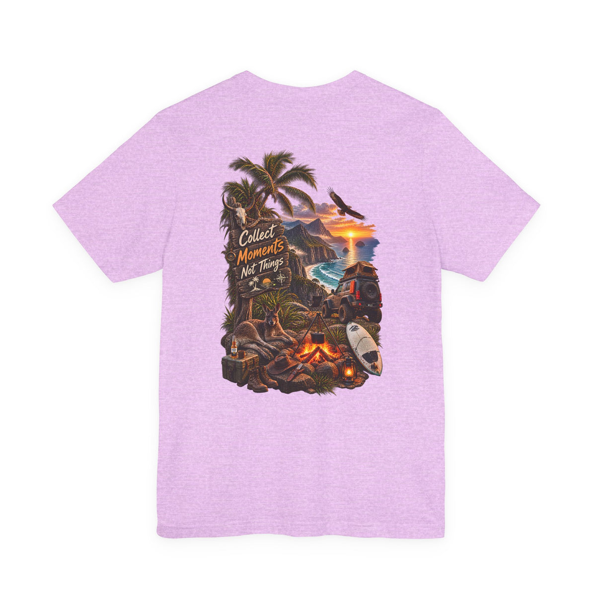 T-Shirt — "Collect Moments Not Things" Tropical Beach Camping Graphic Tee