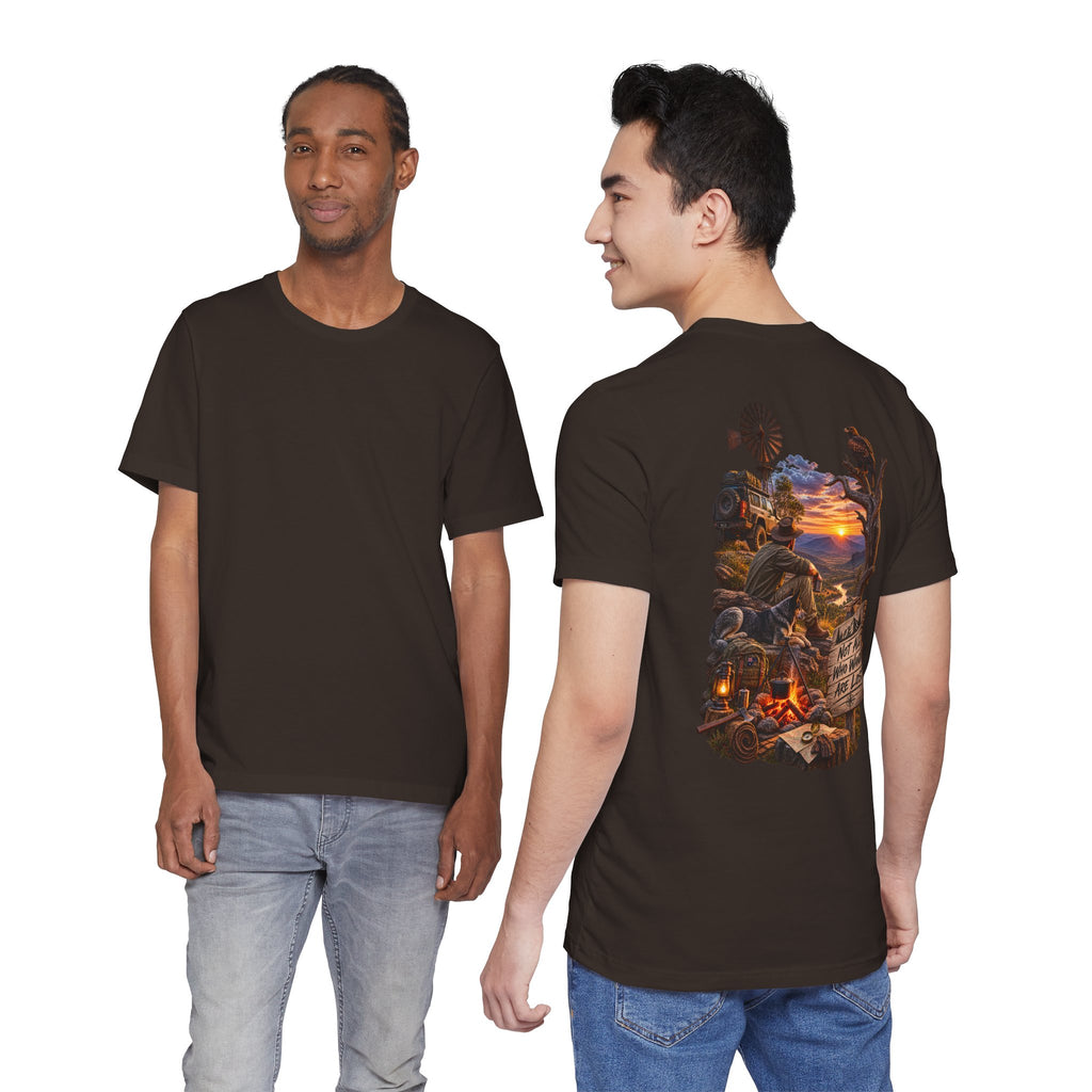 Sunset Campfire Western Tee — "Not All Who Wander Are Lost"