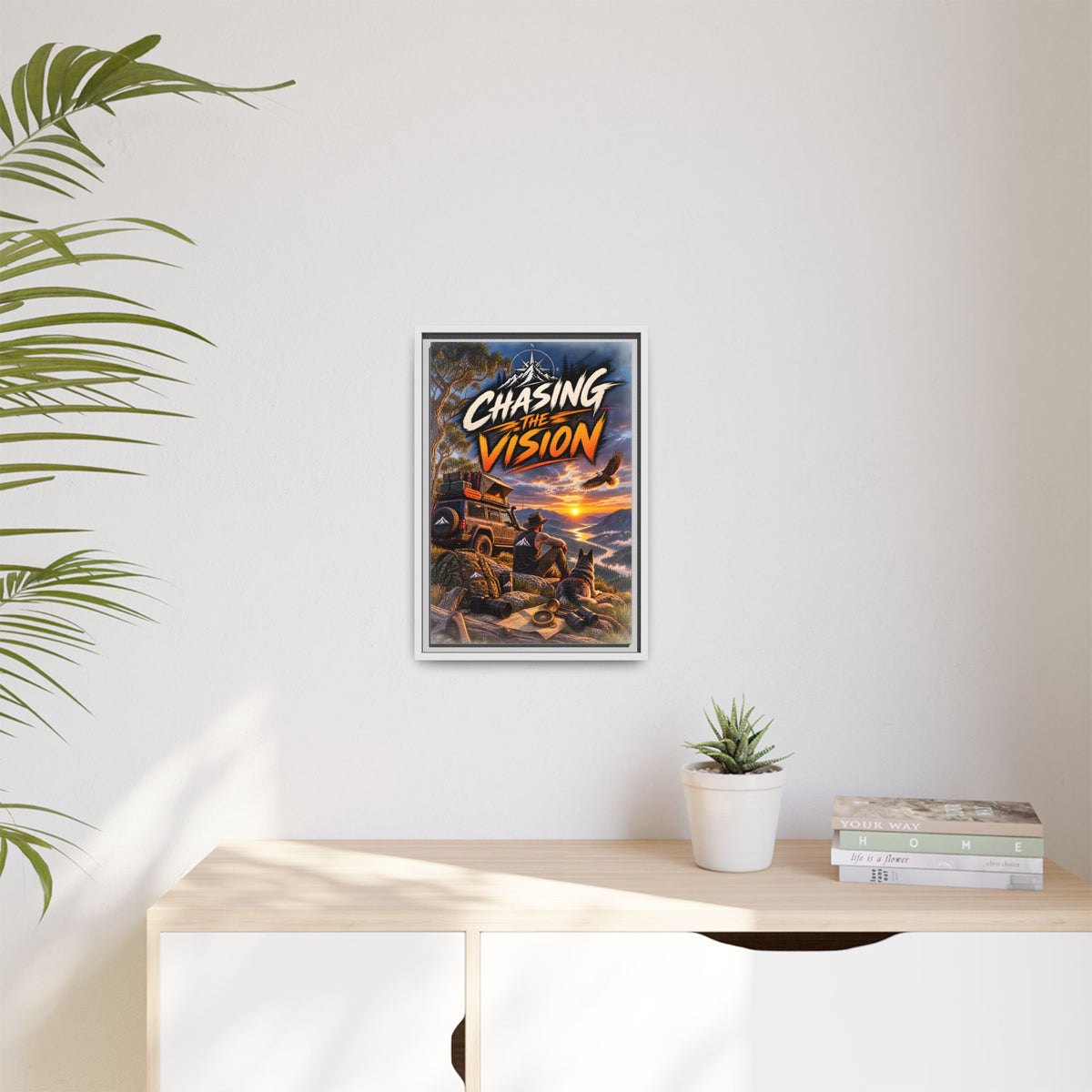 Chasing the Vision Matte Canvas Print (Framed) — Adventure Landscape Wall Art