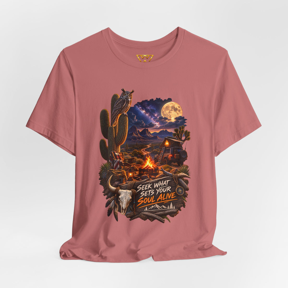 Campfire Desert Graphic Tee — "Seek What Sets Your Soul Alive"