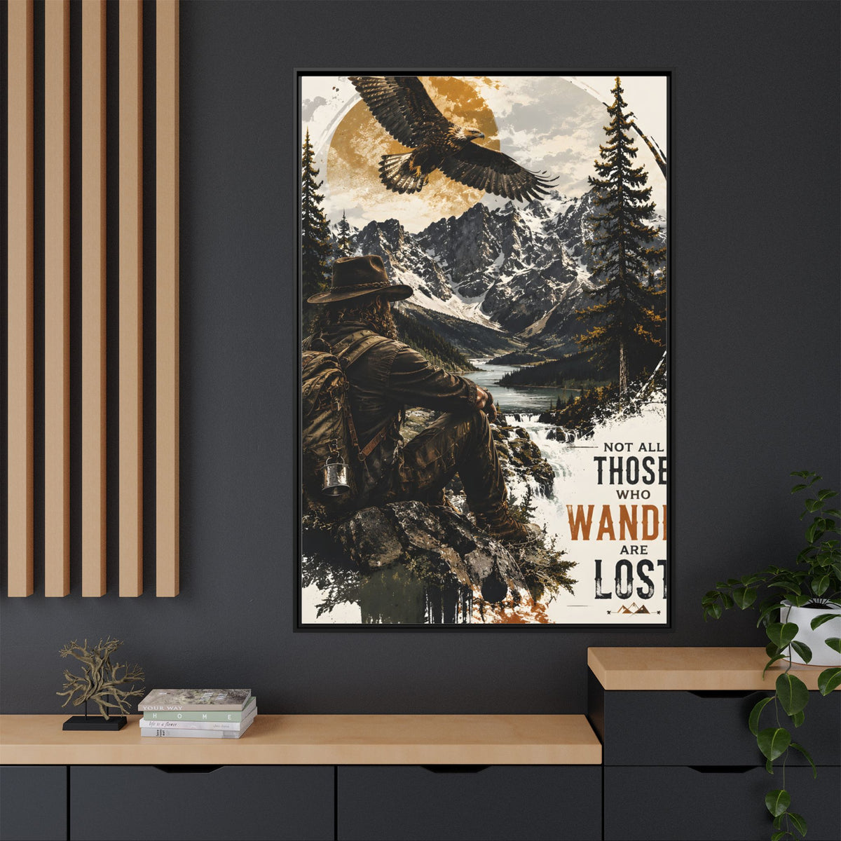 Wander Not Lost Eagle Mountain Canvas Print — Framed Matte Wall Art