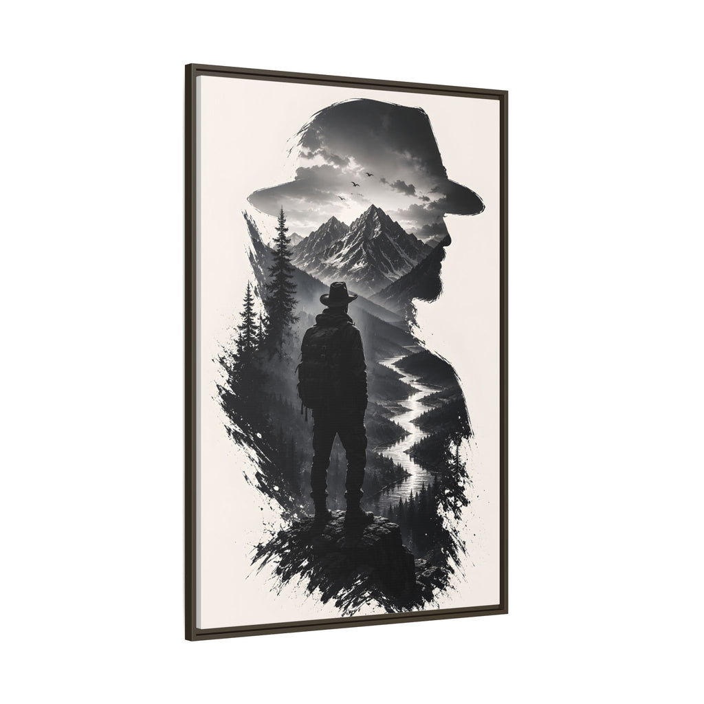 Toile encadrée silhouette de randonneur en montagne