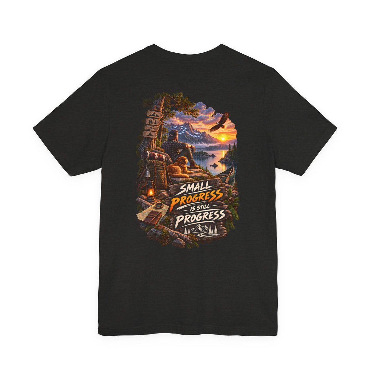 T-Shirt — "Small Progress Is Still Progress" Scenic Camping Graphic