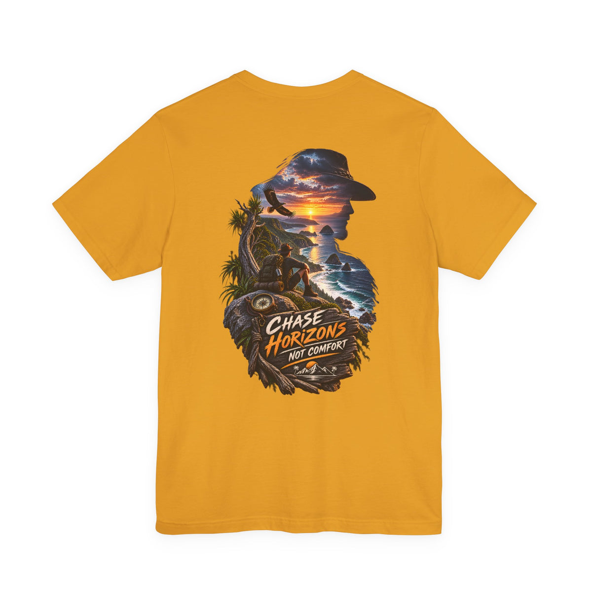 Chase Horizons Graphic Tee — 'Chase Horizons Not Comfort' Sunset Adventure T-Shirt