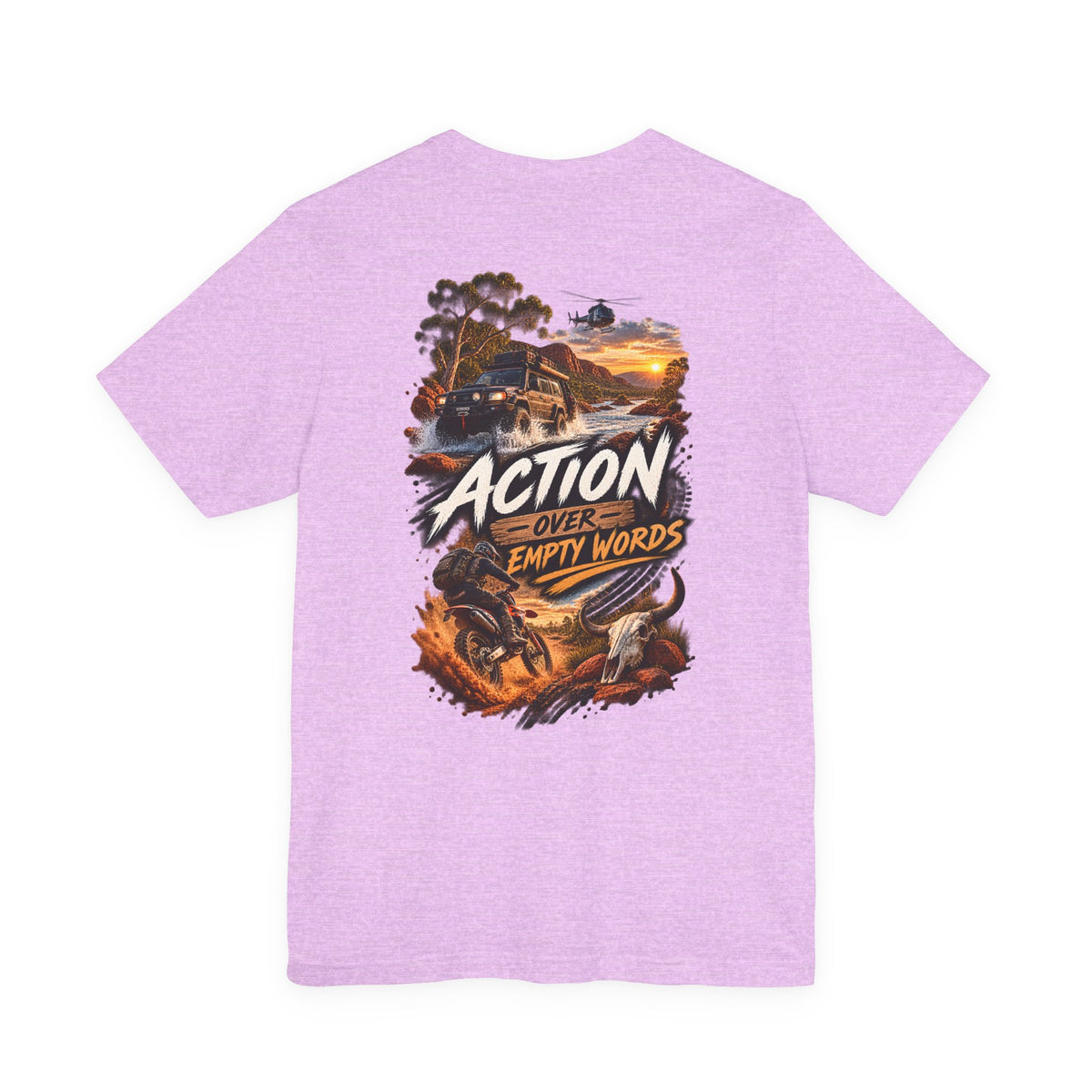 Action Over Empty Words Tee - Adventure Military Graphic T-Shirt