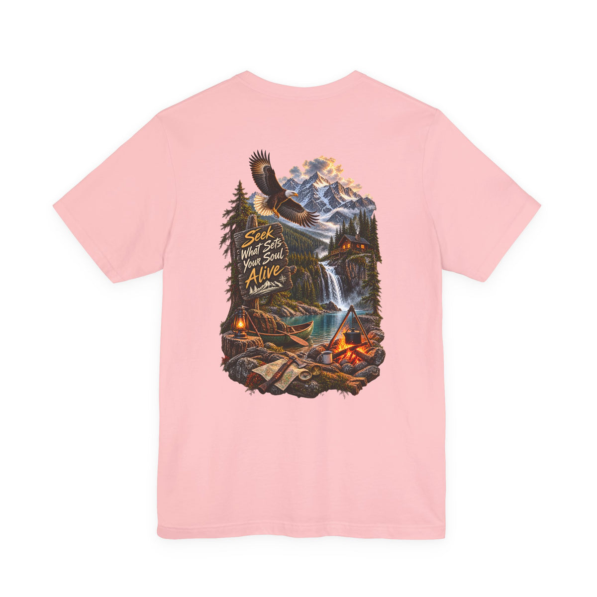 Adventure Tee — 'Seek What Sets Your Soul Alive' Mountain & Campback Graphic