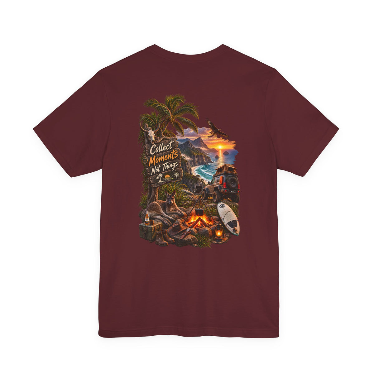 T-Shirt — "Collect Moments Not Things" Tropical Beach Camping Graphic Tee