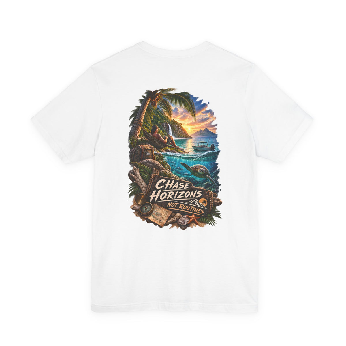Chase Horizons Sunset Beach Tee — Adventure Coastal Graphic T-Shirt