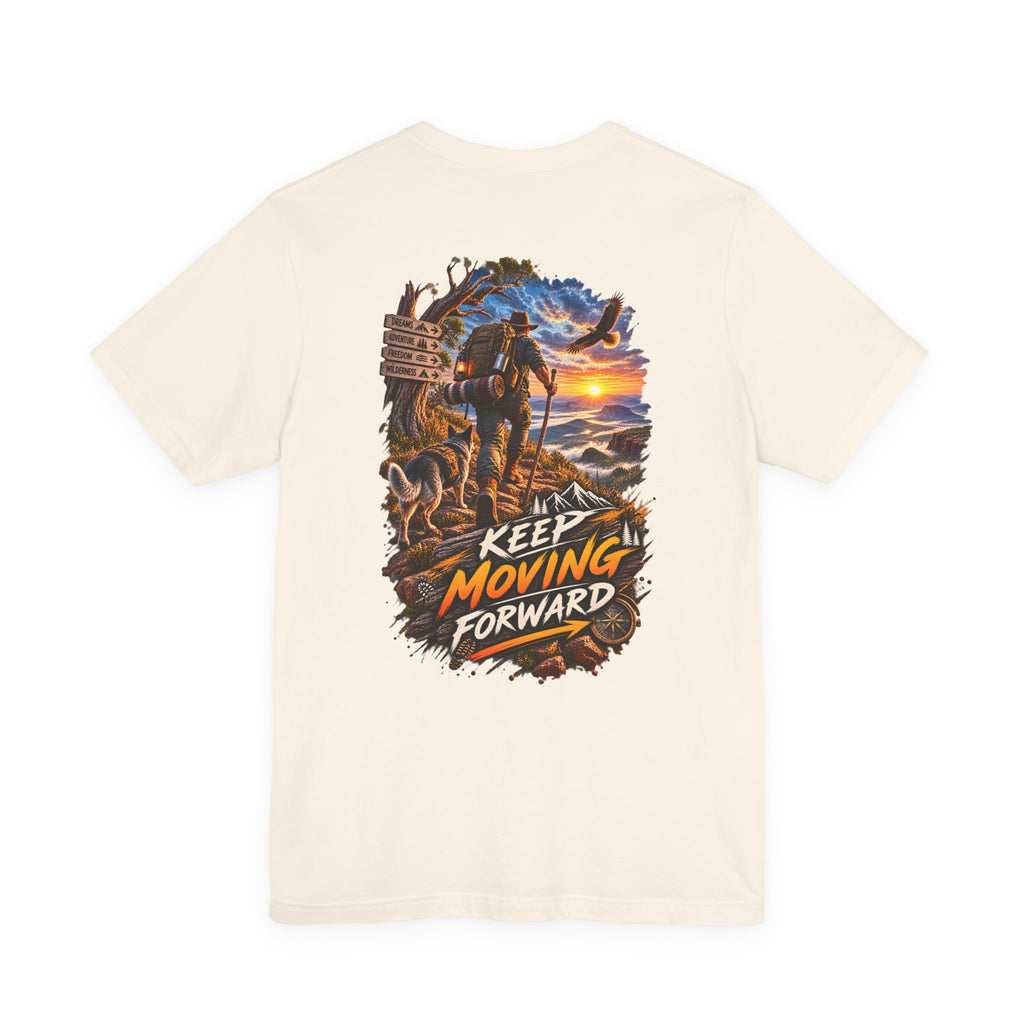 Keep Moving Forward T-Shirt — Motivational Hiker Sunset Graphic Tee