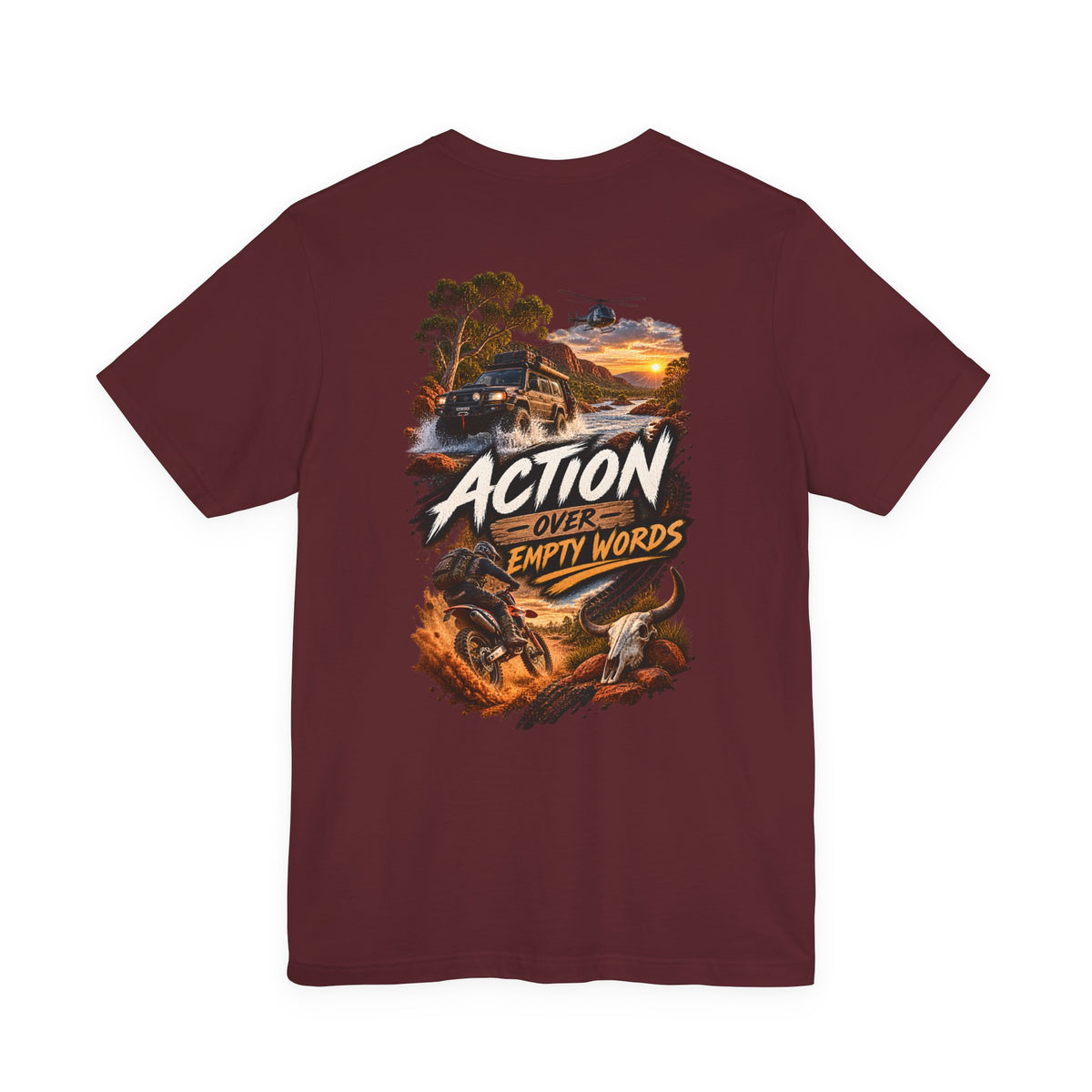 Action Over Empty Words Tee - Adventure Military Graphic T-Shirt