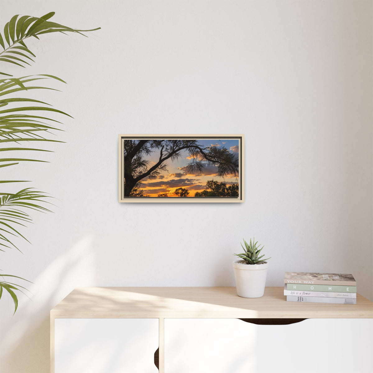 Sunset Silhouette Matte Canvas Print — Framed Landscape Wall Art