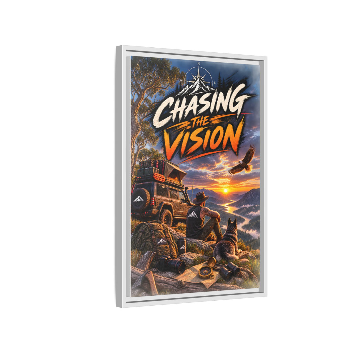 Chasing the Vision Matte Canvas Print (Framed) — Adventure Landscape Wall Art