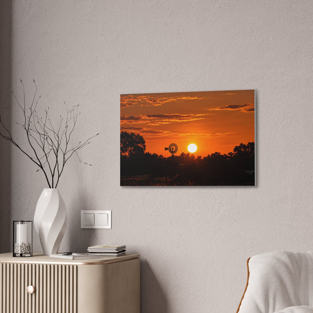 Sunset Windmill Canvas Print — Rural Farmhouse Wall Art