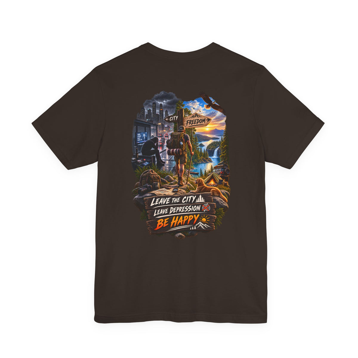 Leave the City Leave Depression Be Happy T‑Shirt — Mental Health Outdoors Graphic Tee
