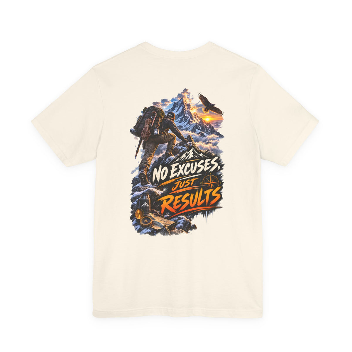 Motivational Climbing T-Shirt — "No Excuses, Just Results" Back Graphic