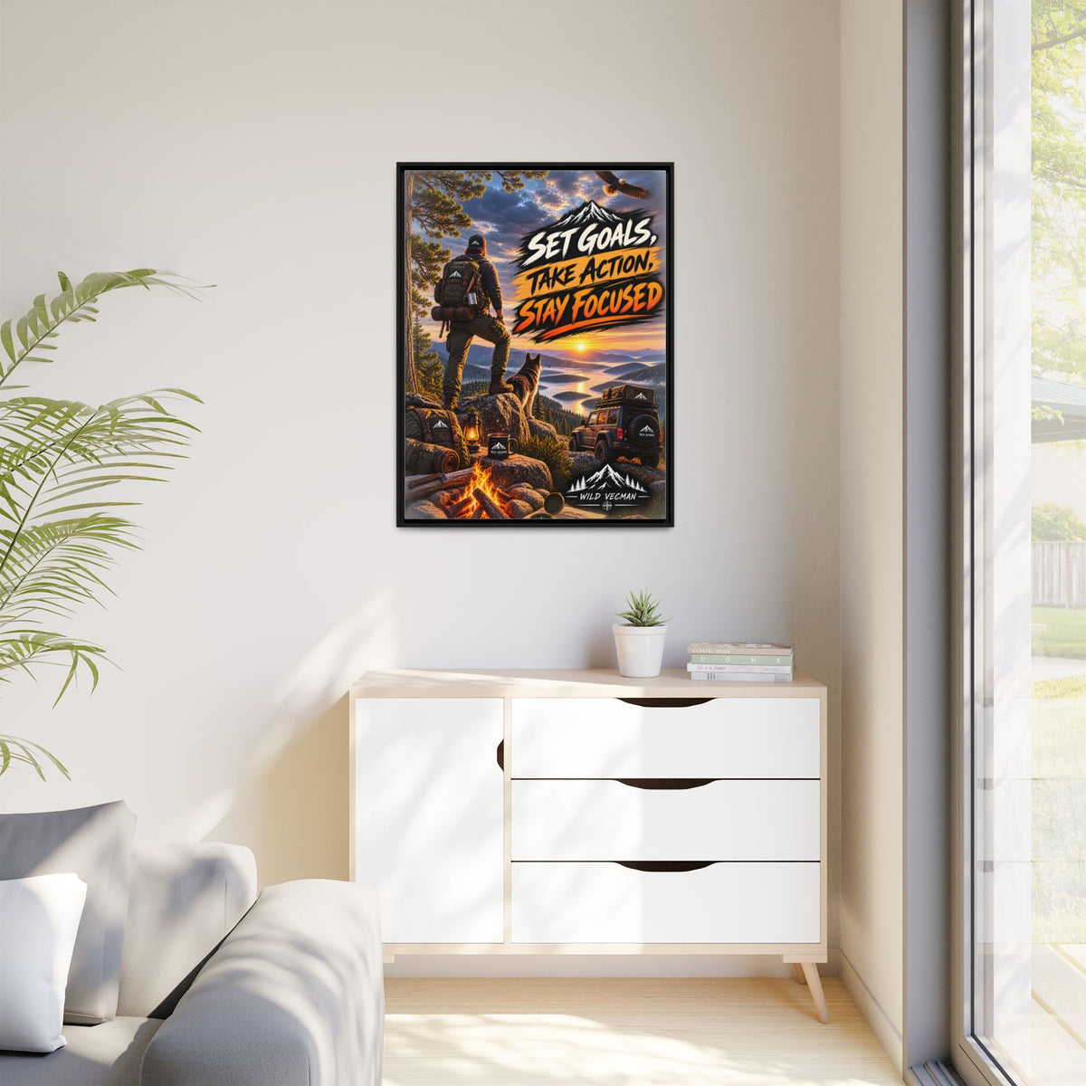 Motivational Adventure Canvas — “Set Goals, Take Action, Stay Focused”