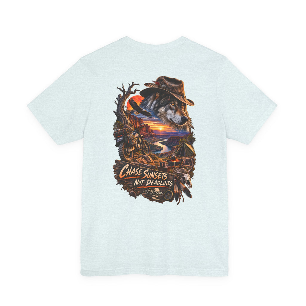 T-shirt graphique Chase Sunsets — Motif dos motard au coucher du soleil