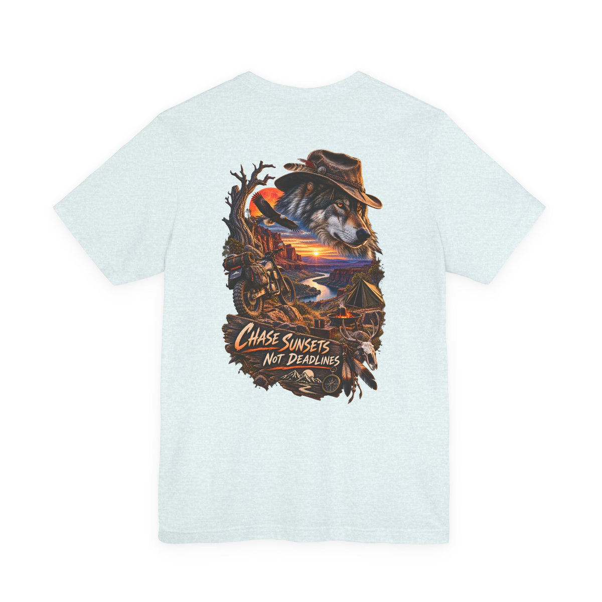 Chase Sunsets Graphic Tee — Motorcycle Sunset Rider Back Print