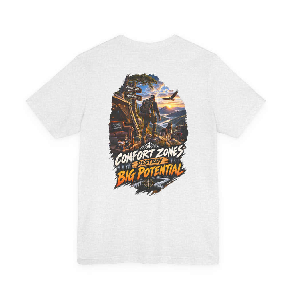 T-shirt graphique motivationnel — Impression au dos « Les zones de confort anéantissent le grand potentiel »