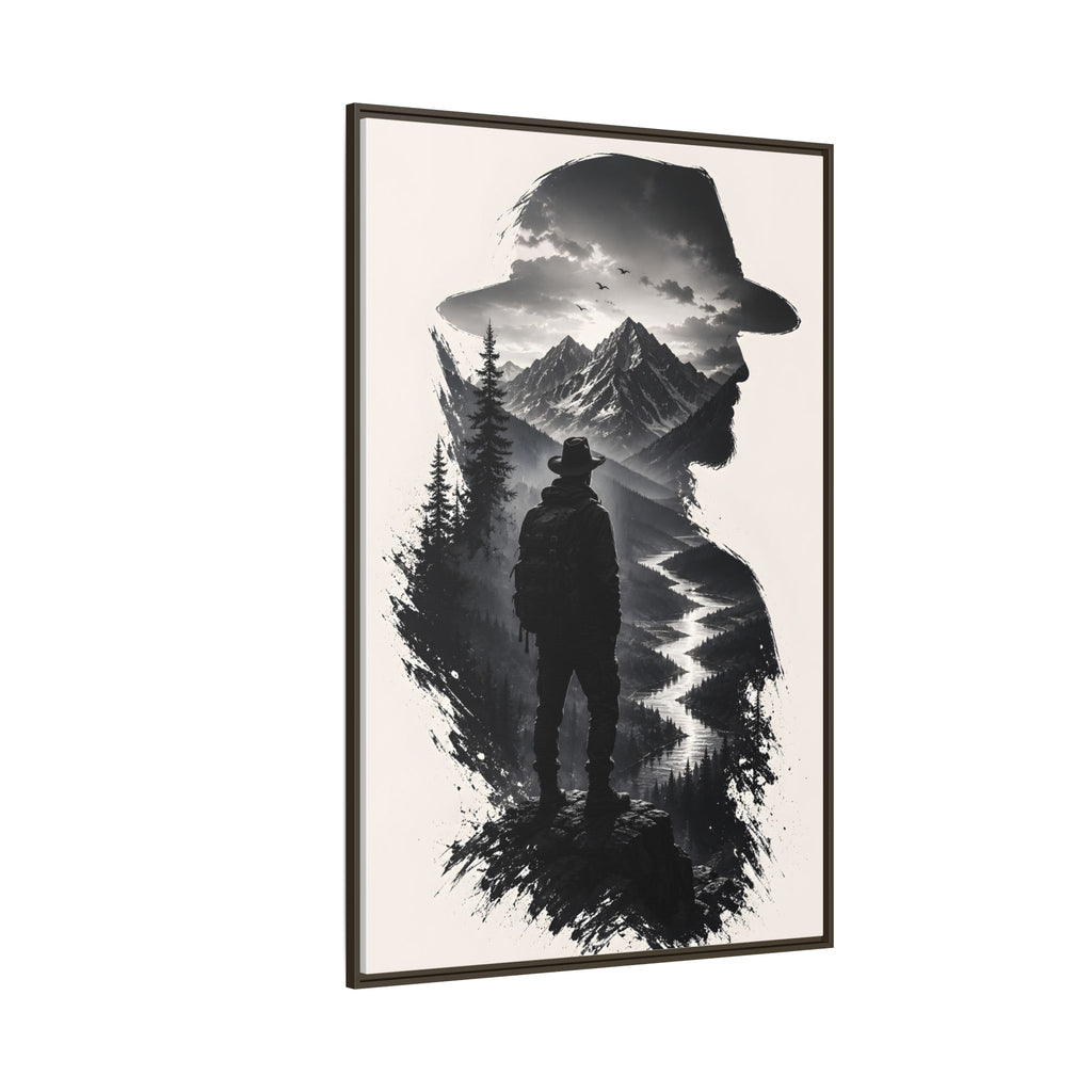 Toile encadrée silhouette de randonneur en montagne