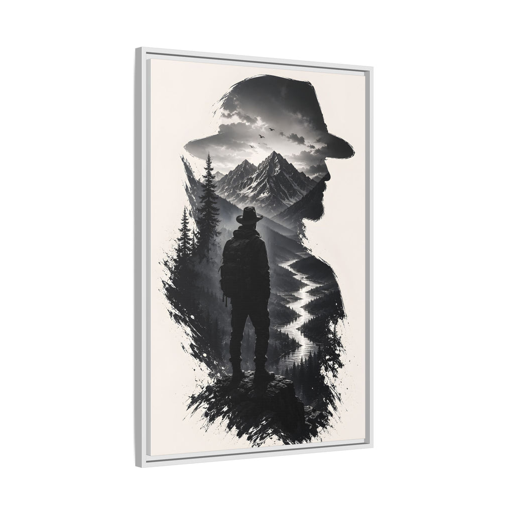 Toile encadrée silhouette de randonneur en montagne