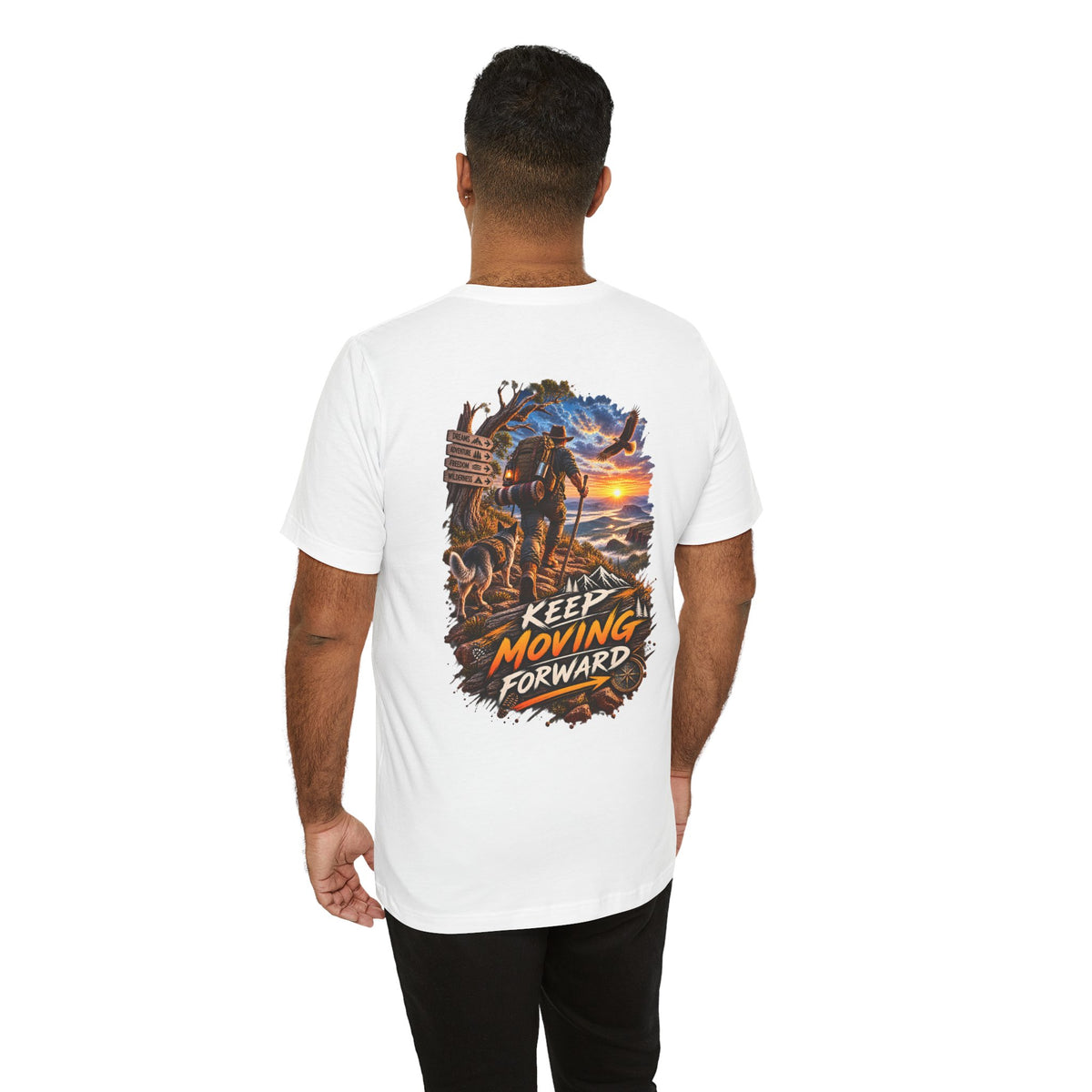 Keep Moving Forward T-Shirt — Motivational Hiker Sunset Graphic Tee