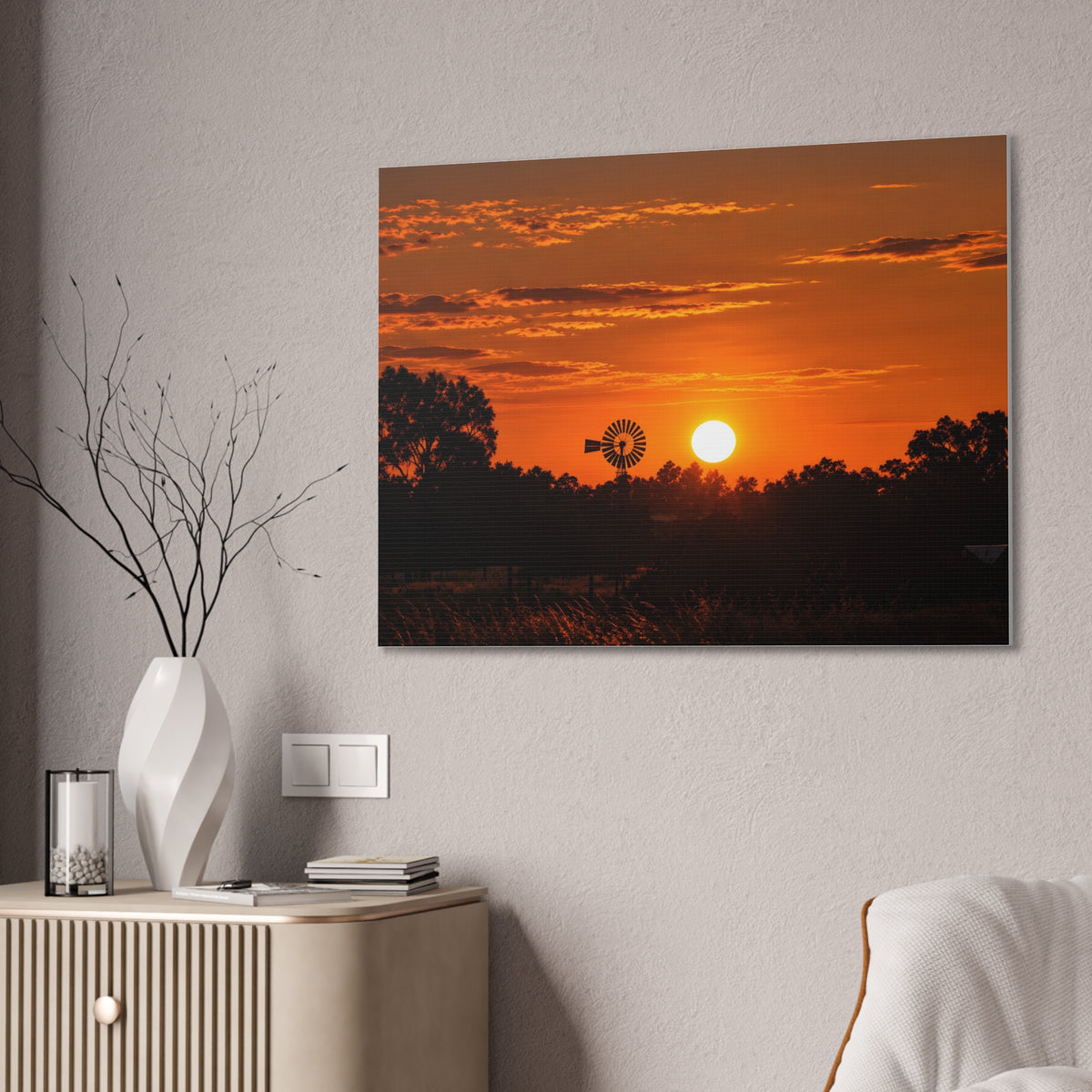 Sunset Windmill Canvas Print — Rural Farmhouse Wall Art