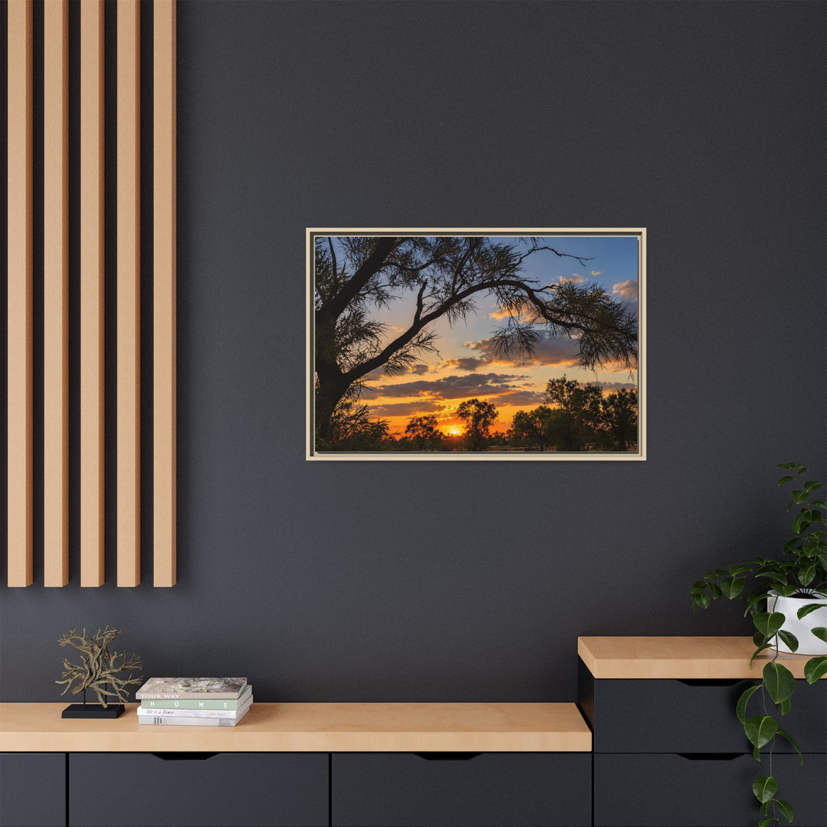 Sunset Silhouette Matte Canvas Print — Framed Landscape Wall Art