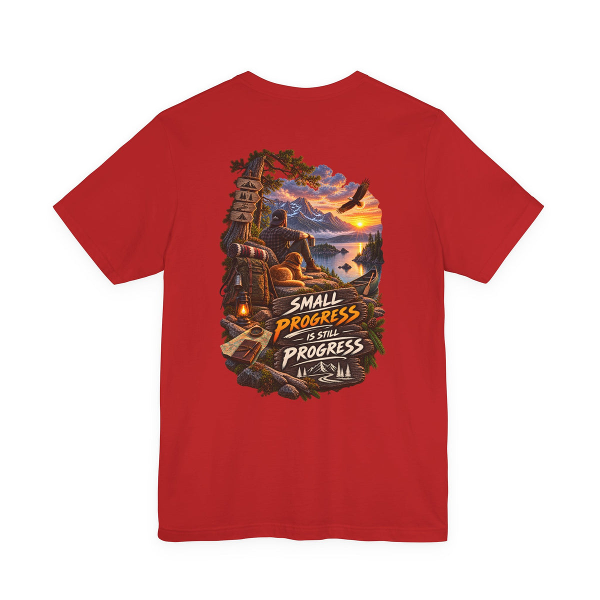 T-Shirt — "Small Progress Is Still Progress" Scenic Camping Graphic