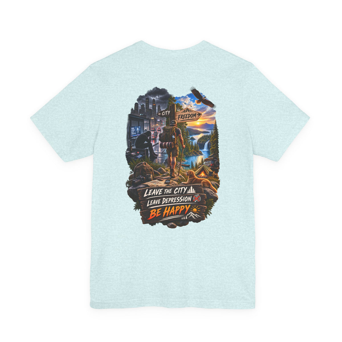 Leave the City Leave Depression Be Happy T‑Shirt — Mental Health Outdoors Graphic Tee