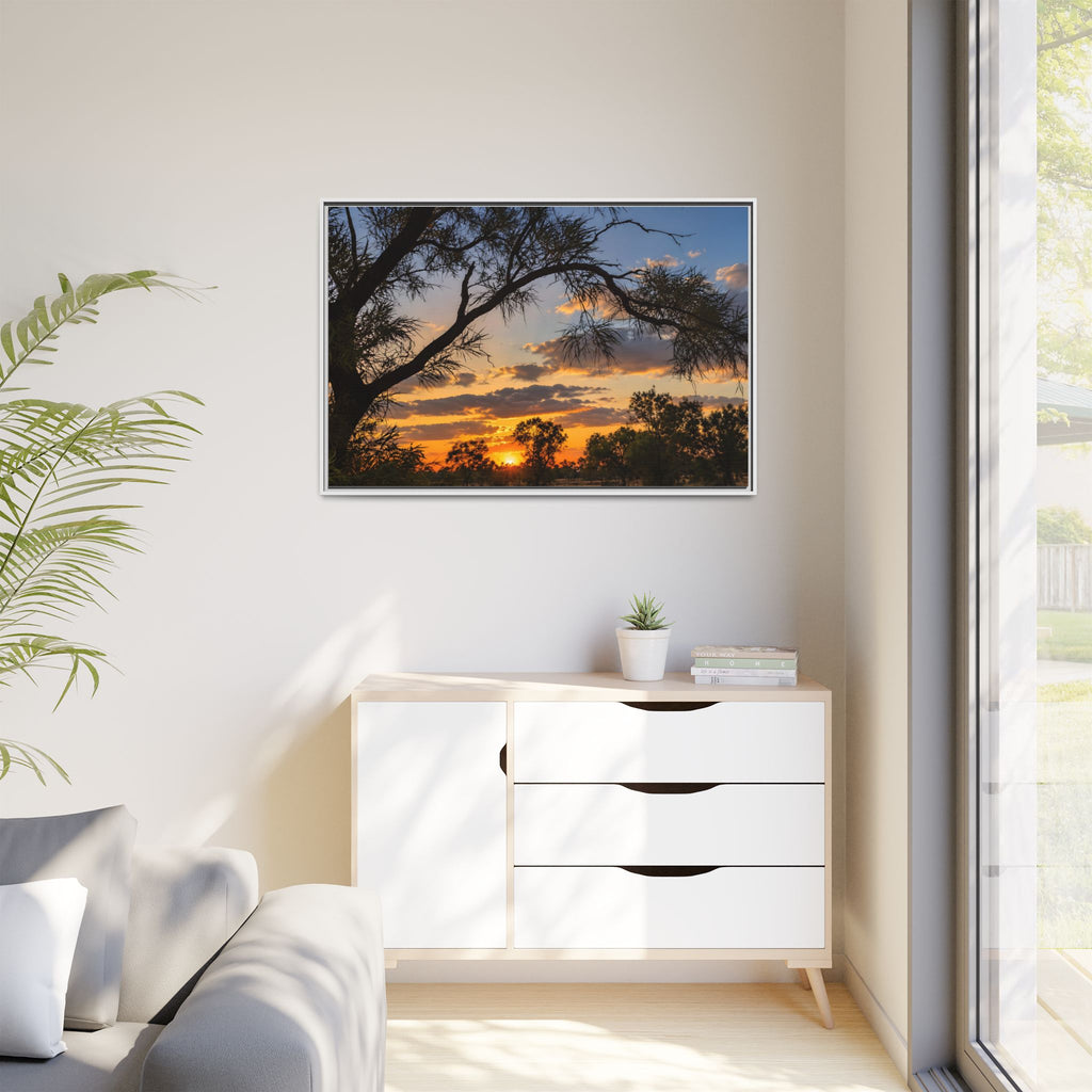 Sunset Silhouette Matte Canvas Print — Framed Landscape Wall Art