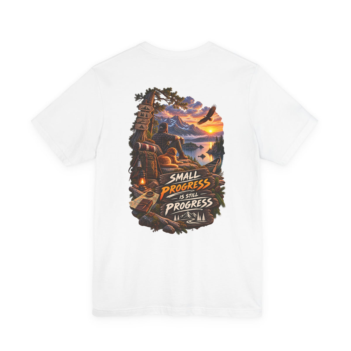 T-Shirt — "Small Progress Is Still Progress" Scenic Camping Graphic