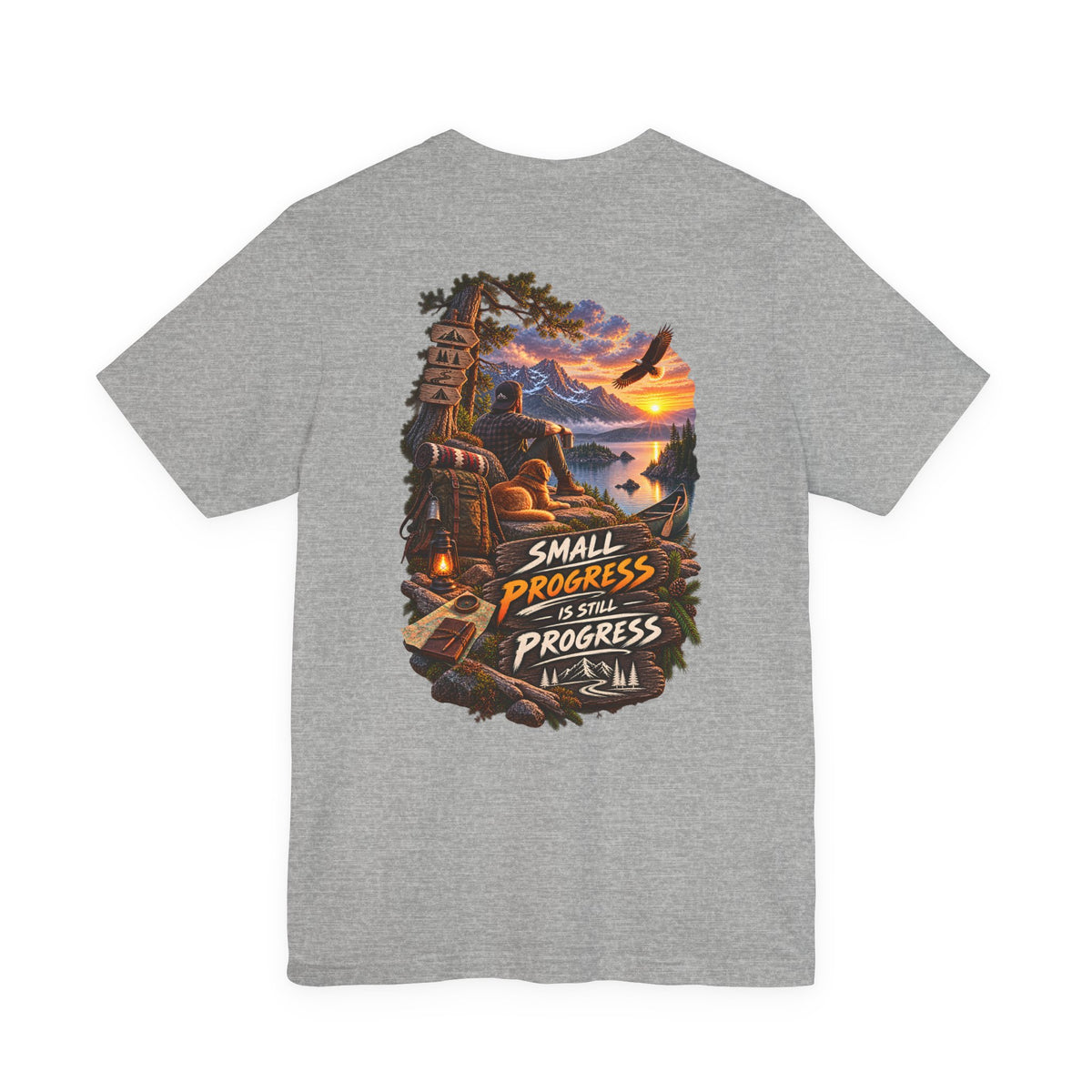 T-Shirt — "Small Progress Is Still Progress" Scenic Camping Graphic