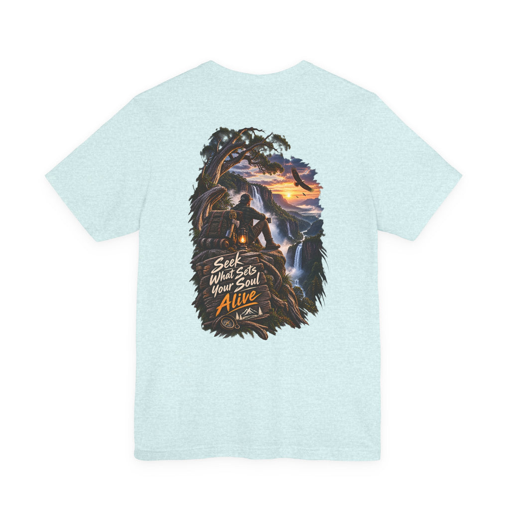 T-shirt graphique Aventure — T-shirt de randonnée nature « Seek What Sets Your Soul Alive »