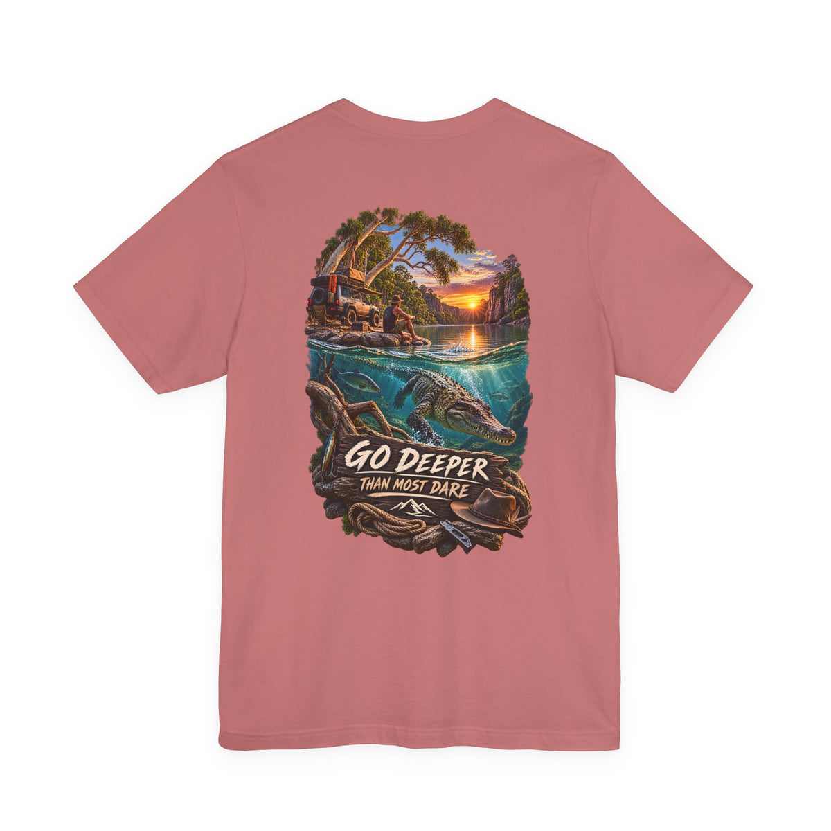 Go Deeper Dolphin Beach Tee — Nautical Sunset Ocean Graphic T‑Shirt