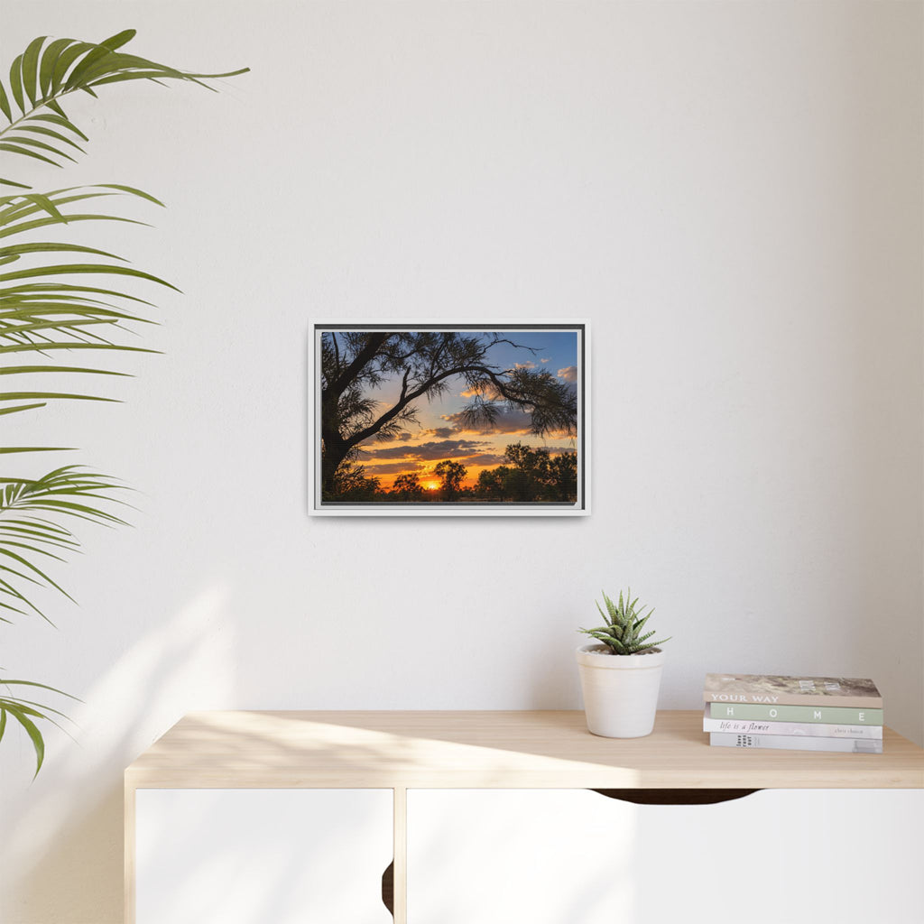Sunset Silhouette Matte Canvas Print — Framed Landscape Wall Art