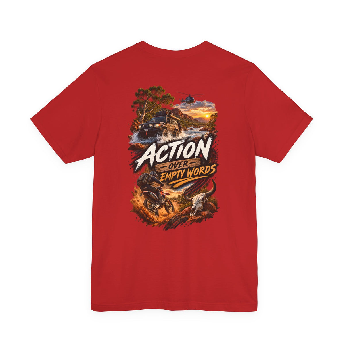 Action Over Empty Words Tee - Adventure Military Graphic T-Shirt