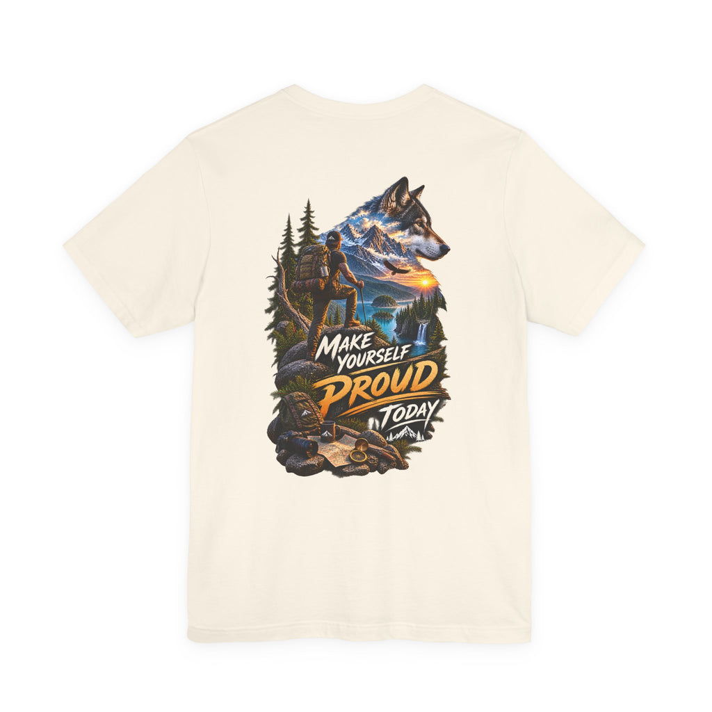T-shirt Aventure Loup — Tee-shirt graphique outdoor « Soyez fier de vous aujourd'hui »
