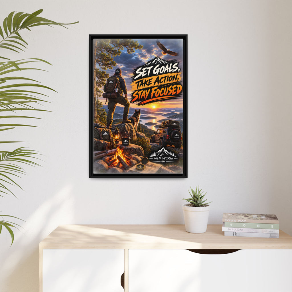 Motivational Adventure Canvas — “Set Goals, Take Action, Stay Focused”