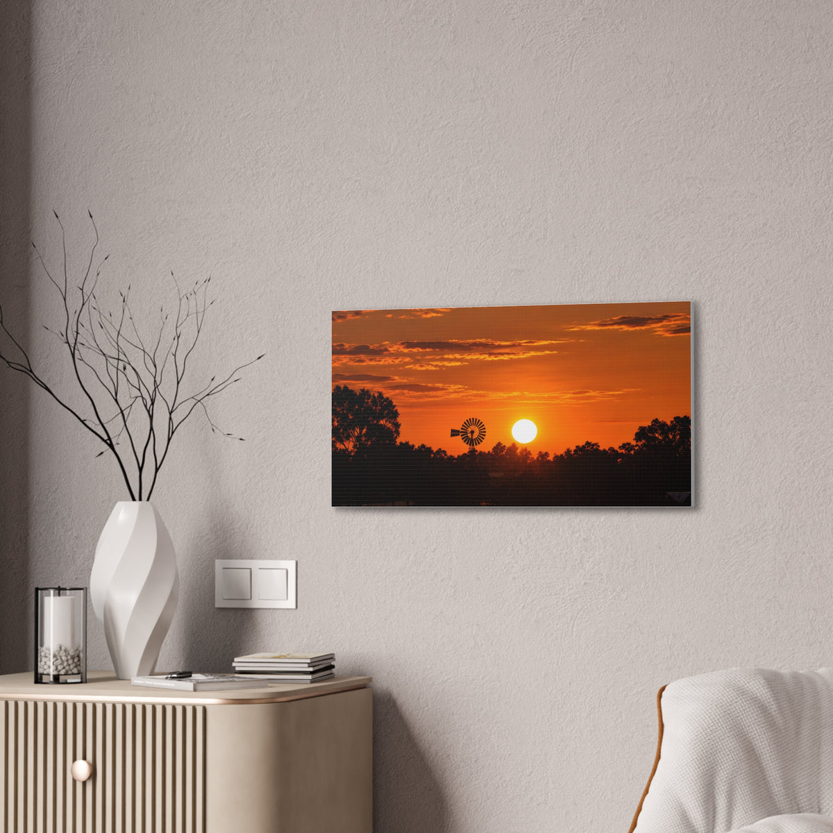 Sunset Windmill Canvas Print — Rural Farmhouse Wall Art